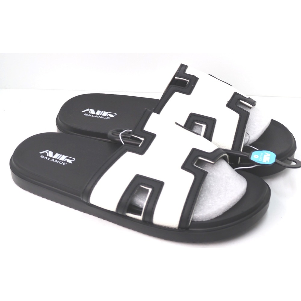 Air Balance Slide Sandals Mens 11 White Black NEW Geometric Cut-Out ABS701